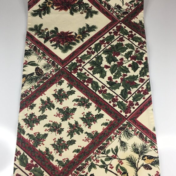 April Cornell 13 x 67 Christmas Table Runner Holly Berries Chickadee 100% Cotton - Picture 6 of 16